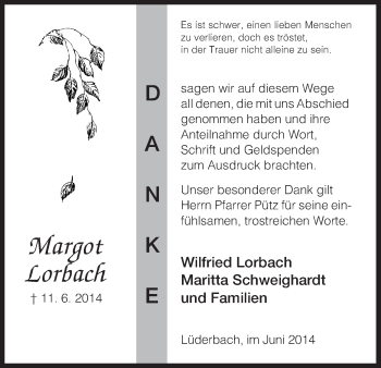 Traueranzeige von Margot Lorbach von Eschwege