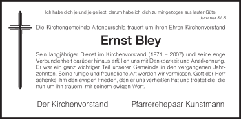 Traueranzeige von Ernst Bley von Eschwege