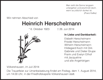 Traueranzeige von Heinrich Herschelmann von Eschwege