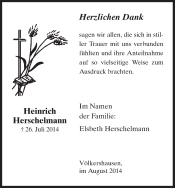 Traueranzeige von Heinrich Herschelmann von Eschwege