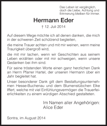 Traueranzeige von Hermann Eder von Eschwege