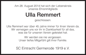 Traueranzeige von Ulla Remmert von Eschwege