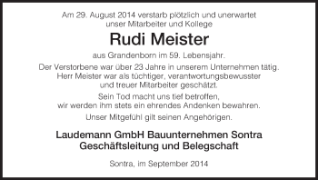 Traueranzeige von Rudi Meister von Eschwege