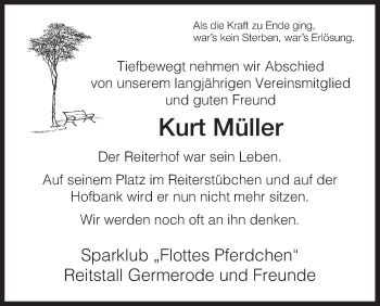 Traueranzeige von Kurt Müller von Eschwege