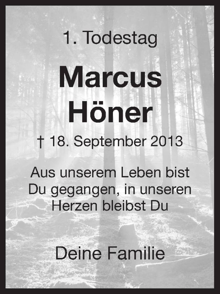  Traueranzeige für Marcus Höner vom 18.09.2014 aus Eschwege