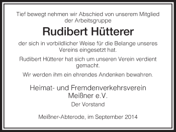 Traueranzeige von Rudibert Hütterer von Eschwege