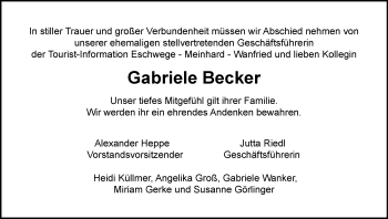 Traueranzeige von Gabriele Becker von Eschwege