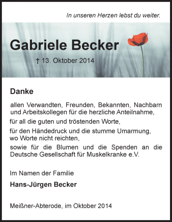 Traueranzeige von Gabriele Becker von Eschwege