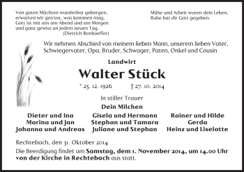 Traueranzeige von Walter Stück von Eschwege