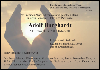 Traueranzeige von Adolf Burghardt von Eschwege