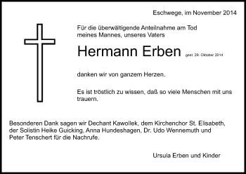 Traueranzeige von Hermann Erben von Eschwege