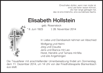 Traueranzeige von Elisabeth Rollstein von Eschwege