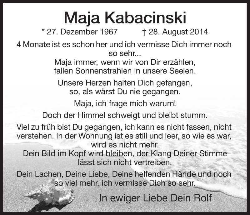  Traueranzeige für Maja Kabacinski vom 03.01.2015 aus Eschwege