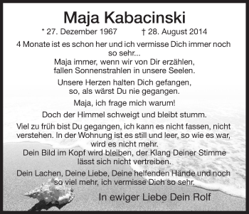 Traueranzeige von Maja Kabacinski von Eschwege