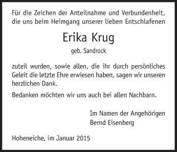 Traueranzeige von Erika Krug von Eschwege