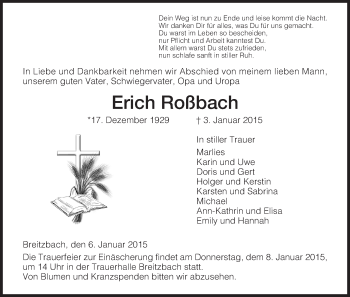 Traueranzeige von Erich Roßbach von Eschwege