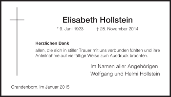 Traueranzeige von Elisabeth Hollstein von Eschwege