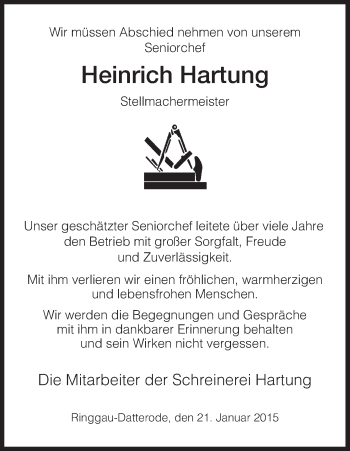 Traueranzeige von Heinrich Hartung von Eschwege