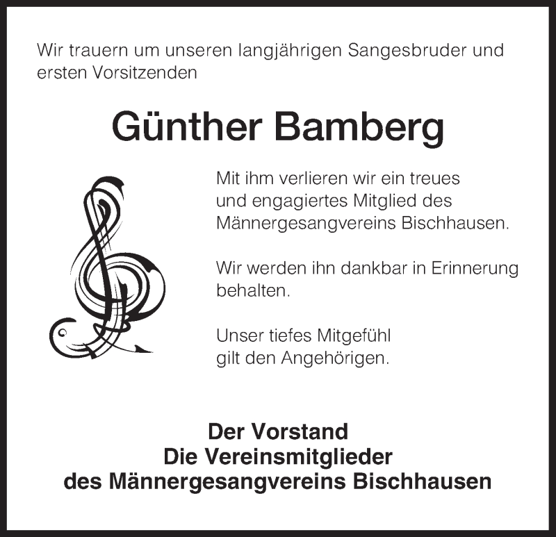  Traueranzeige für Günther Bamberg vom 28.01.2015 aus Eschwege