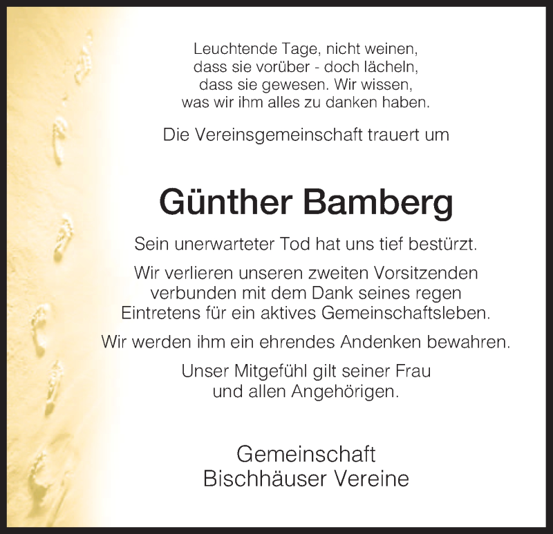  Traueranzeige für Günther Bamberg vom 28.01.2015 aus Eschwege