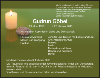 Traueranzeige von Gudrun Göbel von Eschwege