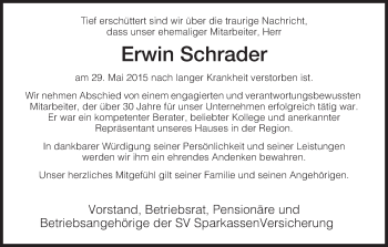 Traueranzeige von Erwin Schrader von Eschwege