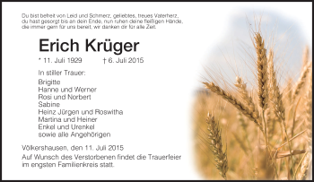 Traueranzeige von Erich Krüger von Werra Rundschau