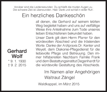 Traueranzeige von Gerhard Wolf von Eschwege