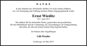 Traueranzeige von Ernst Wieditz von Eschwege