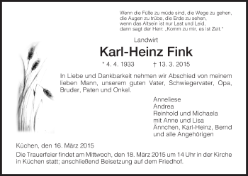 Traueranzeige von Karl-Heinz Fink von Eschwege