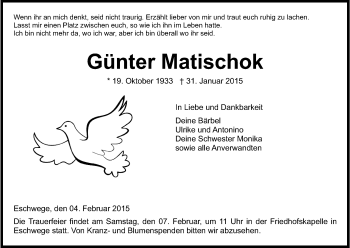 Traueranzeige von Günter Matischok von Eschwege