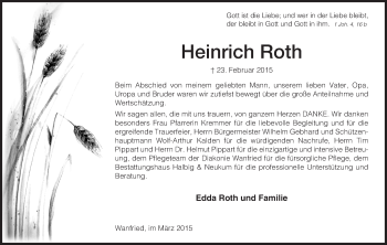 Traueranzeige von Heinrich Roth von Eschwege