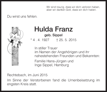 Traueranzeige von Hulda Franz von Eschwege