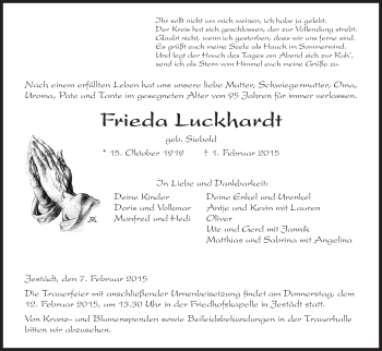 Traueranzeige von Frieda Luckhardt von Eschwege