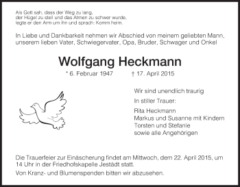Traueranzeige von Wolfgang Heckmann von Eschwege