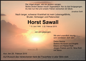 Traueranzeige von Horst Sawall von Eschwege
