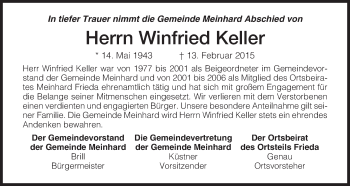 Traueranzeige von Winfried Keller von Eschwege