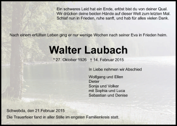 Traueranzeige von Walter Laubach von Eschwege