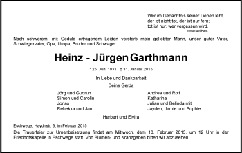 Traueranzeige von Heinz-Jürgen Garthmann von Eschwege