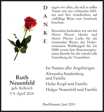 Traueranzeige von Ruth Neuenfeld von Eschwege