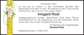 Traueranzeige von Irmgard Rost von Eschwege