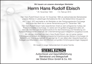 Traueranzeige von Hans Rudolf Ebisch von Eschwege