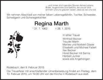 Traueranzeige von Regina Marth von Eschwege