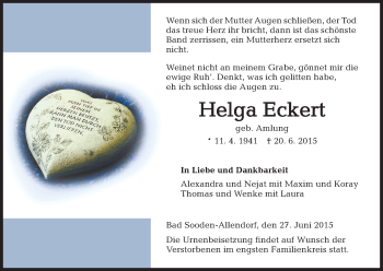 Traueranzeige von Helga Eckert von Eschwege