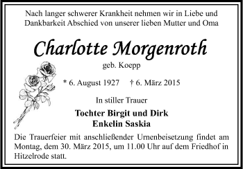 Traueranzeige von Charlotte Morgenroth von Eschwege