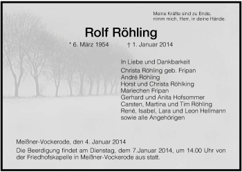 Traueranzeige von Rolf Röhling von Werra Rundschau