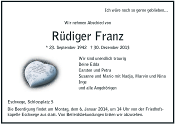 Traueranzeige von Rüdiger Franz von Werra Rundschau