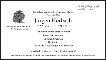 Traueranzeige von Jürgen Horbach von Eschwege