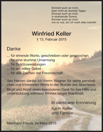 Traueranzeige von Winfried Keller von Eschwege