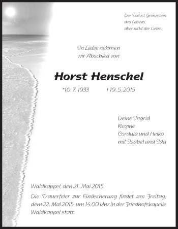 Traueranzeige von Horst Henschel von Eschwege